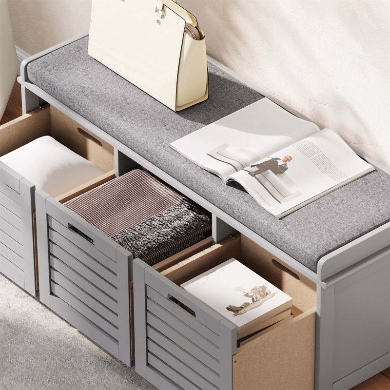 3 Pair Shoe Storage Bench, Grey
