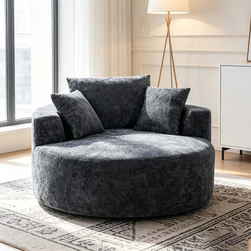 Fauteuil d'appoint rond, fauteuil demi-tonneau pivotant sur chenille 360, Grey
