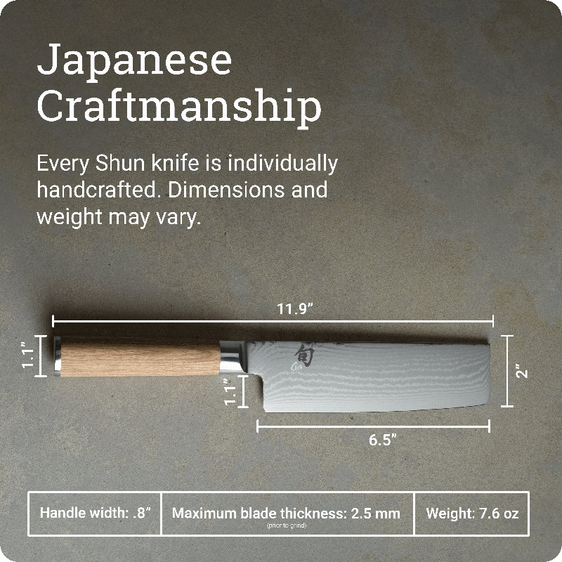 Couteau Shun Classic blond de 6,5 po Nakiri, couteau à légumes japonais fabriqué à la main, noyau VG-MAX avec revêtement en acier inoxydable de Damas, poignée de Pakkawood, outil de tranchage pour les chefs professionnels et amateurs