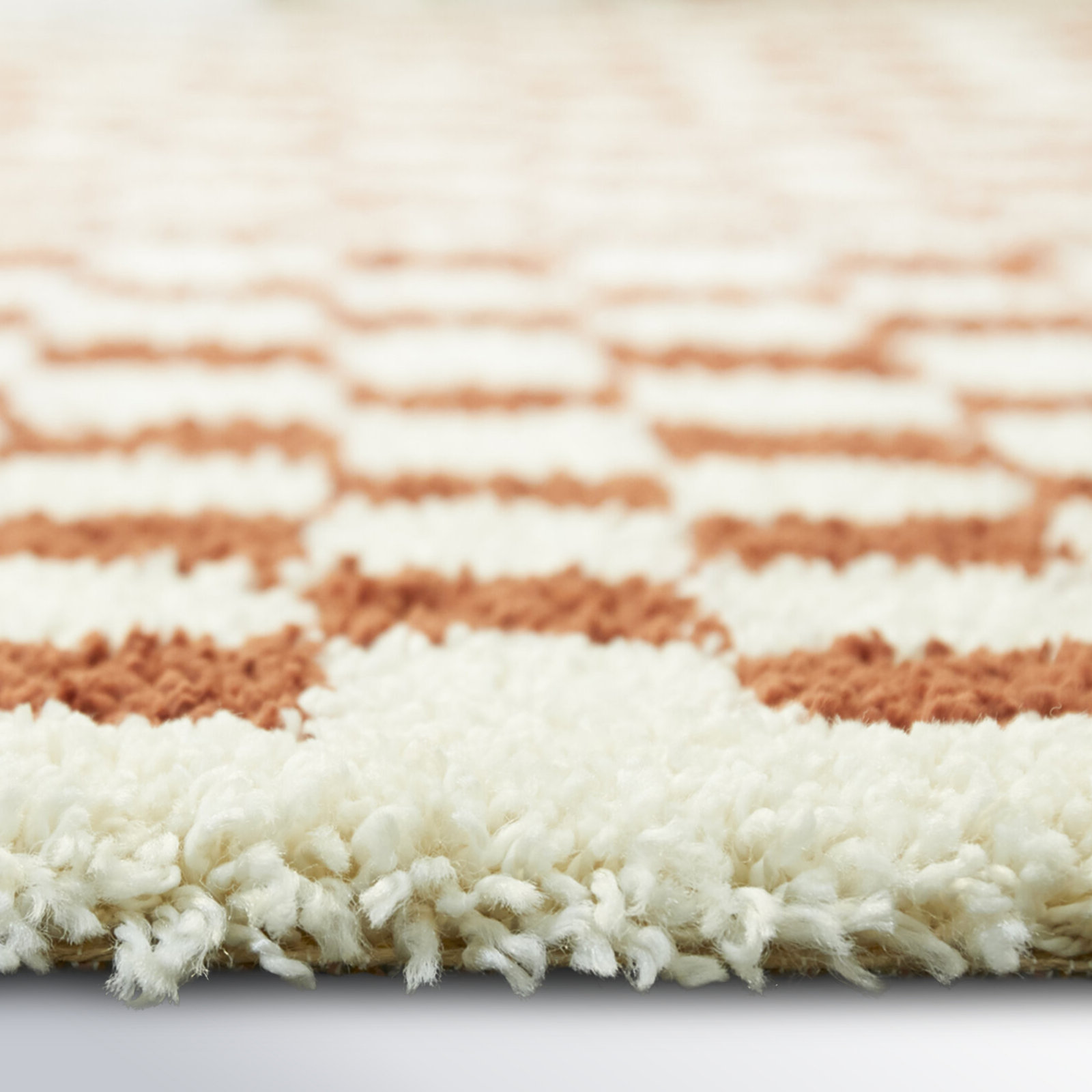 Walker Burnt Orange Cream Checkered Shag Rug, Runner 2'2" x 10'