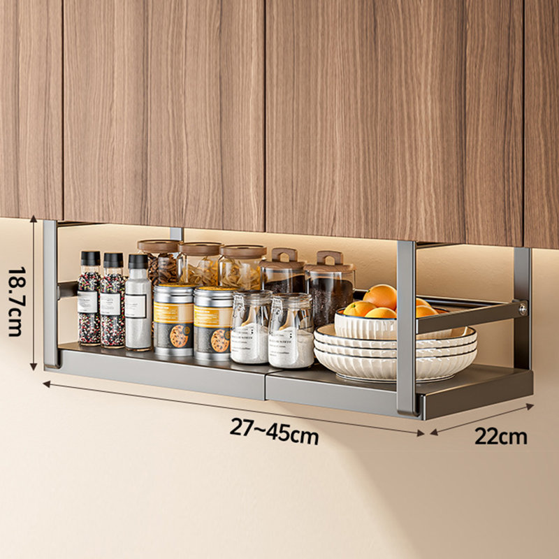 Expandable under Shelf Storage Rack Punch-free Hanging Slide-in under Shelf Cabinet Organizer, Black
