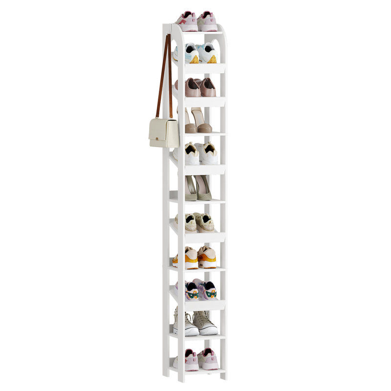 Vertical Shoe Rack, Shoe Shelves for Small Space, Freestanding Closet Wooden Shoes Organizer with Hooks, Adjustable Shoes Tower for Entryway, Living Room, 11 Tier(25W cm) 