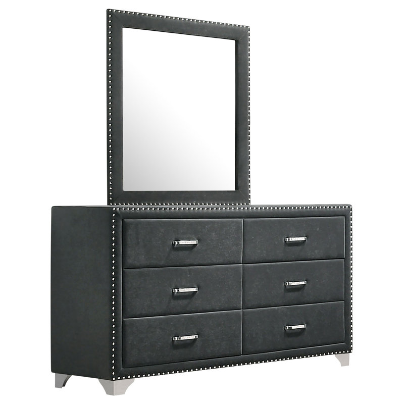 Commode 6 tiroirs avec miroir Jelizaveta, Gris