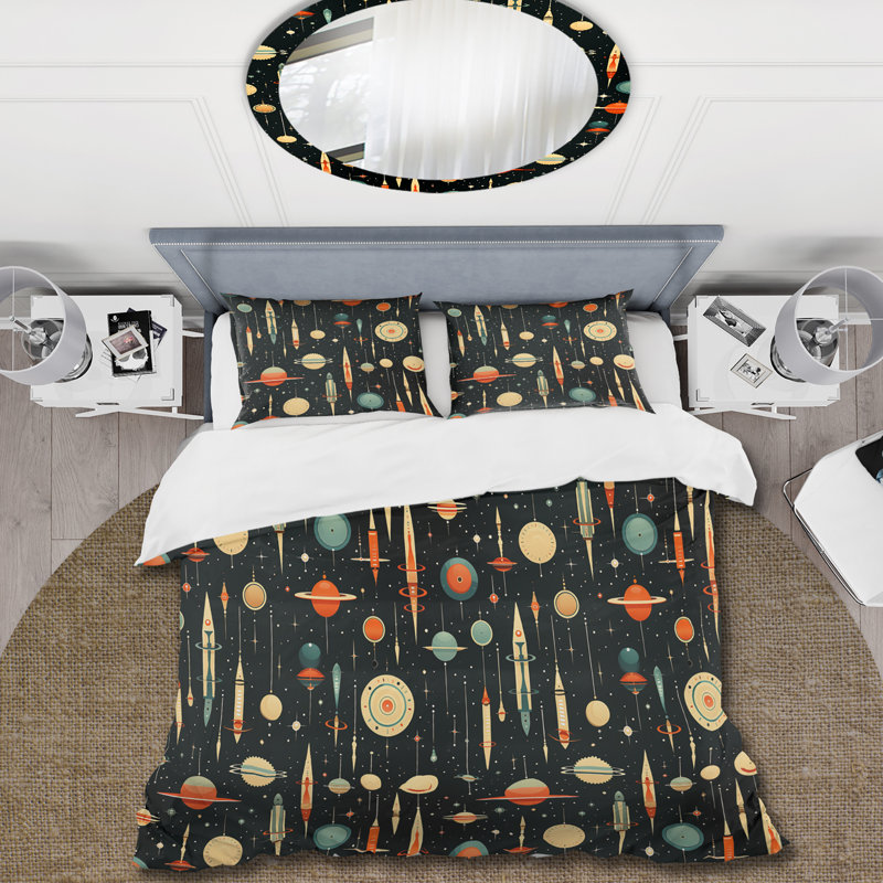 Ensemble de housse de couette Space Age Retro Resurg I, Housse de couette pour grand lit et 2 taies décor