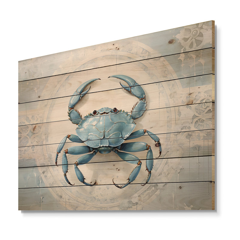 Impression minimaliste de crabe bleu - bois de crabe, art mural sur bois de pin naturel, H 10 po x l 20 po
