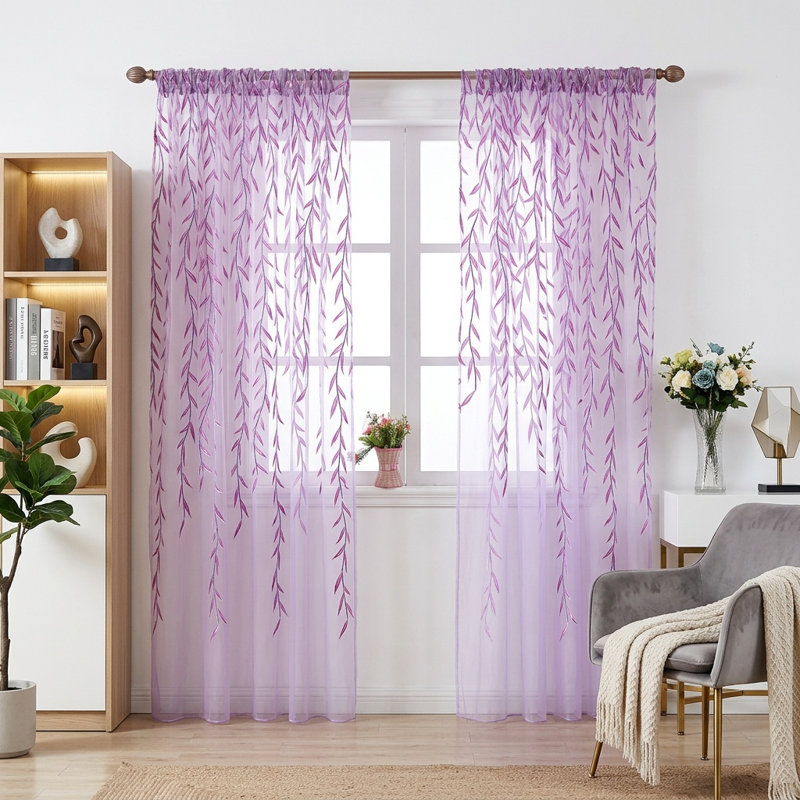 2 rideaux en feuilles de saule, l 39 po x L 79 po, pour la chambre à coucher et le salon (ensemble de 2)