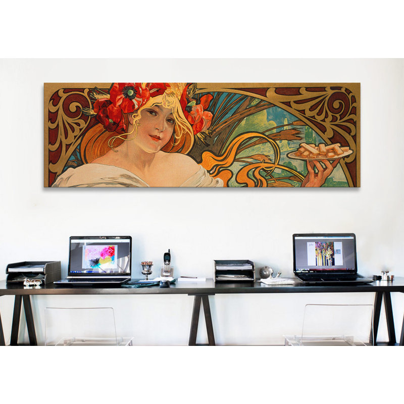 «Biscuits Lefevre Utile» par Alphonse Mucha - reproduction panoramique sur toile tendue, H 16 po x l 48 po x 1,5 po