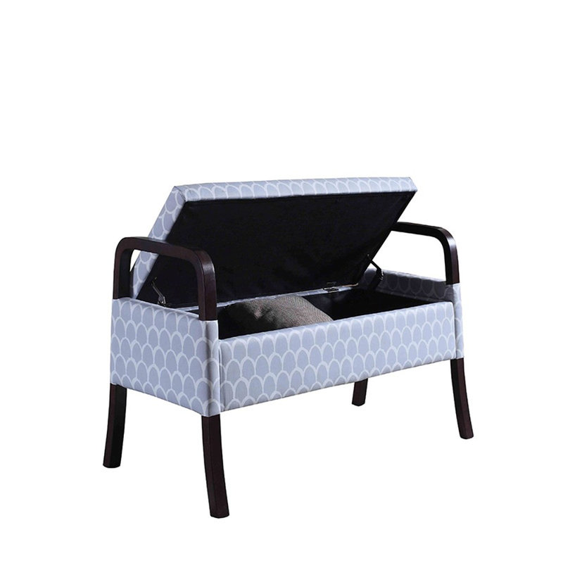 Banc de rangement à couvercle rabattable rembourré, Bleu, H 23,25 po x l 43,25 po x P 17,25 po