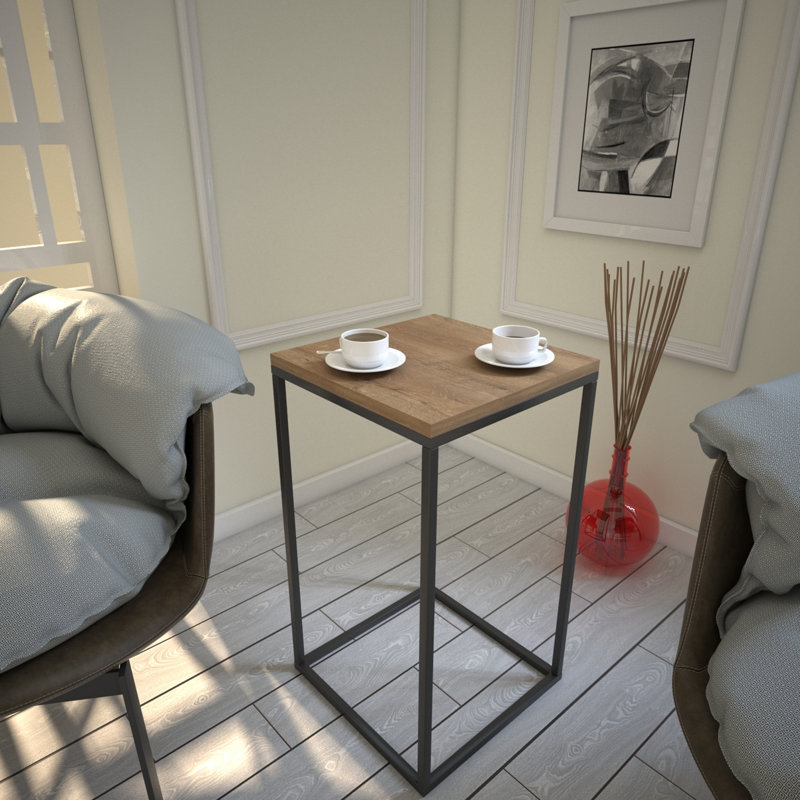 Modern Side Table with Metal Legs, Caucasian Oak Finish, 13.8 x 24.4 x 13.8 inches | 100% Melamine Coated Particle Board, Thickness: 0.7 inches | Industrial Design, Durable Electrostatic Powder Coated Legs, Stylish & Functional