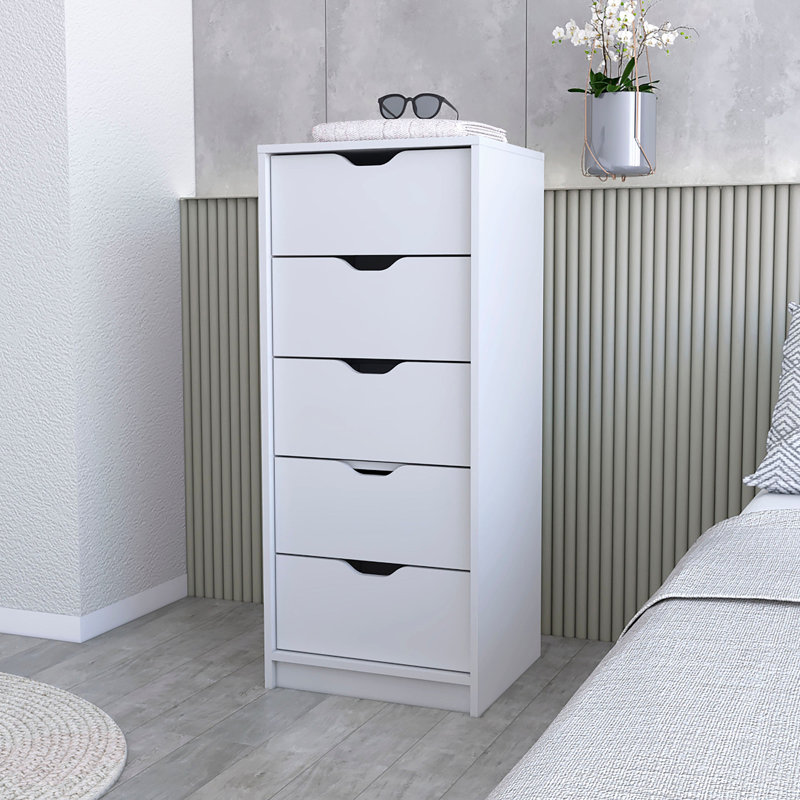 Commode 5 tiroirs, commode haute, Blanc