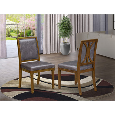 Parson Dining Room Chairs with Dark Grey Polyester Fabric Padded Chairs, set of 2, Antique Walnut