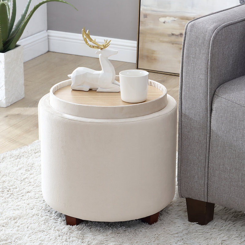 Ludine Upholstered Ottoman, Cream Velvet