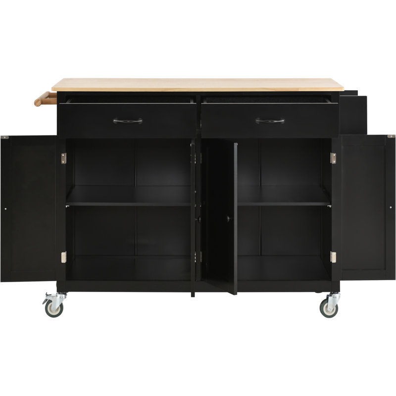 Chariot pour îlot de cuisine avec plateau en bois massif et roulettes verrouillables, Black