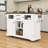 Kitchen Island with Drop Leaf, Charging Station, 2 Drawers and Adjustable Shelves-1062026606