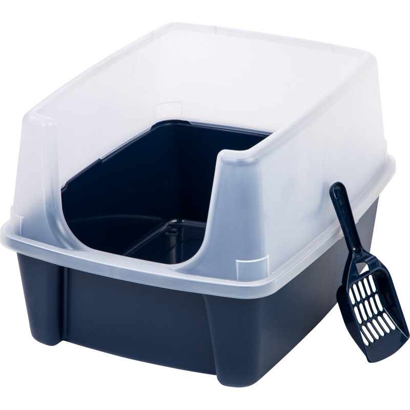 Navy High-Sided Open-Top Cat Litter Box with Scoop