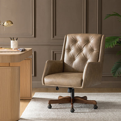 Kairos Transitional Leather Swivel Desk Chair with Adjustable Height and Button-Tufted Backrest