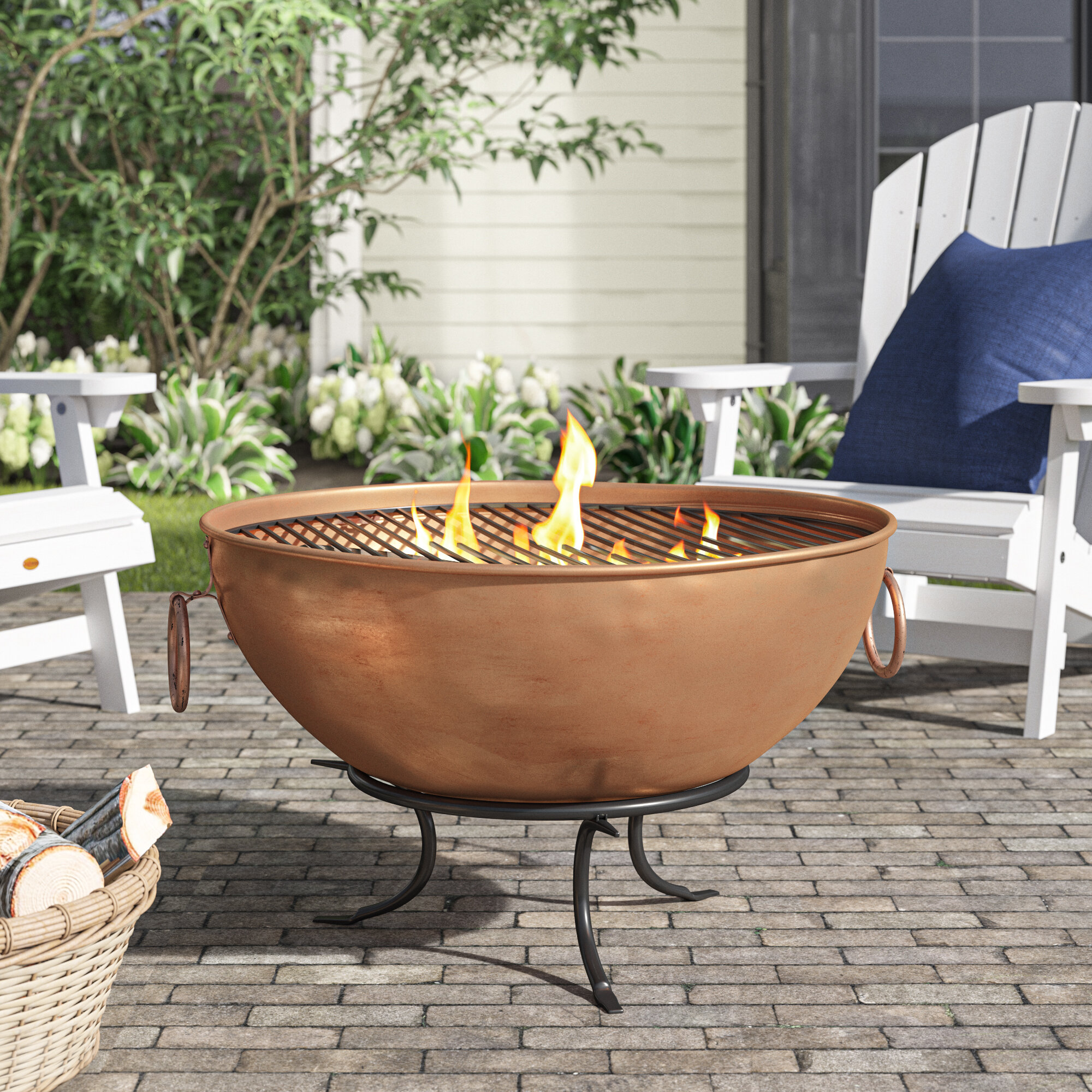 Bluegrass Living 26 Inch Cast Iron Deep Bowl Fire Pit with Cooking Gri