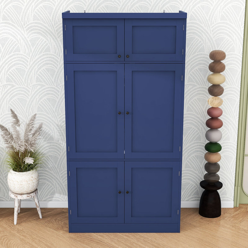Grande armoire de cuisine avec tablettes réglables et amplement de rangement, Bleu