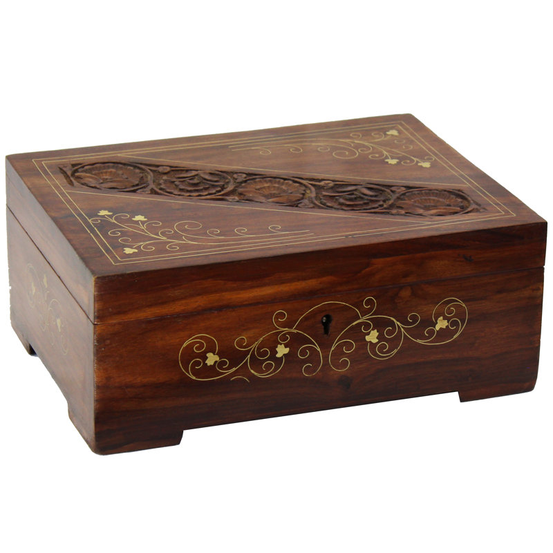 Coffret décoratif en bois sculpté à la main en bois de rose Abramson