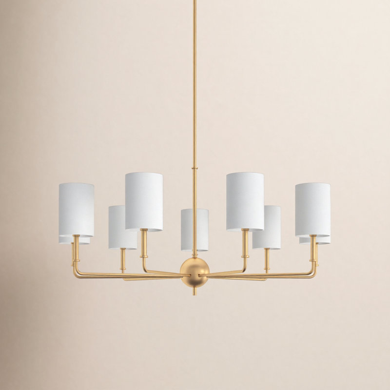 Nine Light Chandelier, Satin Brass