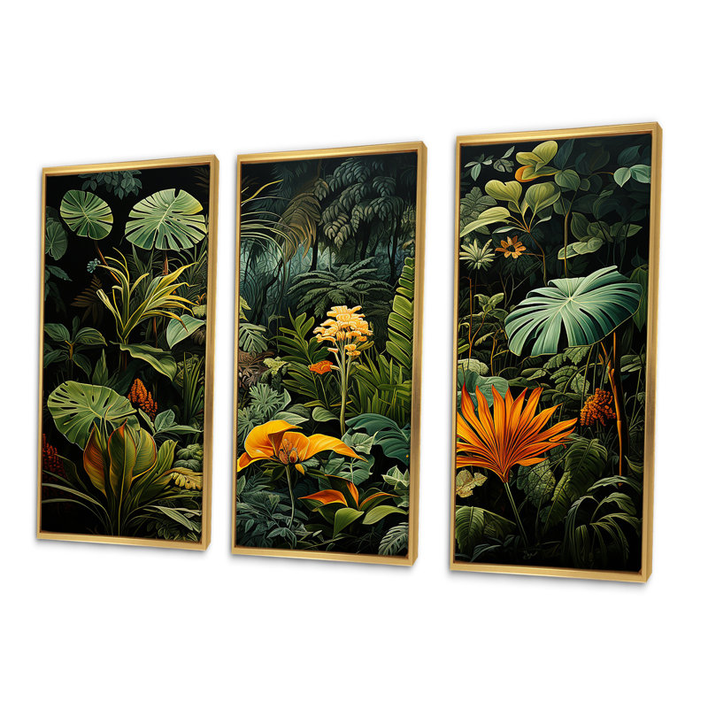 Sons de la jungle I - ensemble d'art mural Jungle, H 32 po x l 48 po x P 1 po, Gold Floater Framed