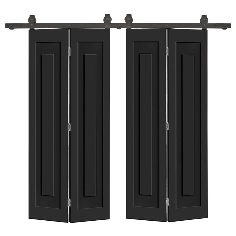 Ensemble de quincaillerie pour porte de grange coulissante double 3 panneaux PANEL, Noir, 72 po x 80 po