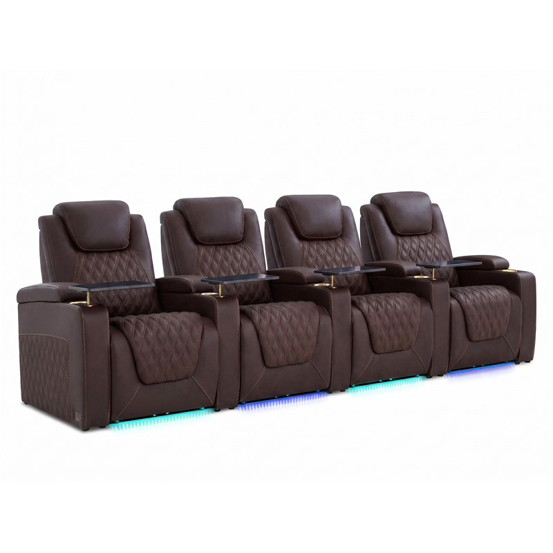 Canapé inclinable de cinéma maison en cuir véritable avec double moteur Zero Gravity, appui-tête réglable et éclairage ambiant 7 couleurs pour les soirées cinéma, les jeux immersifs et la vie moderne, ensemble de 4