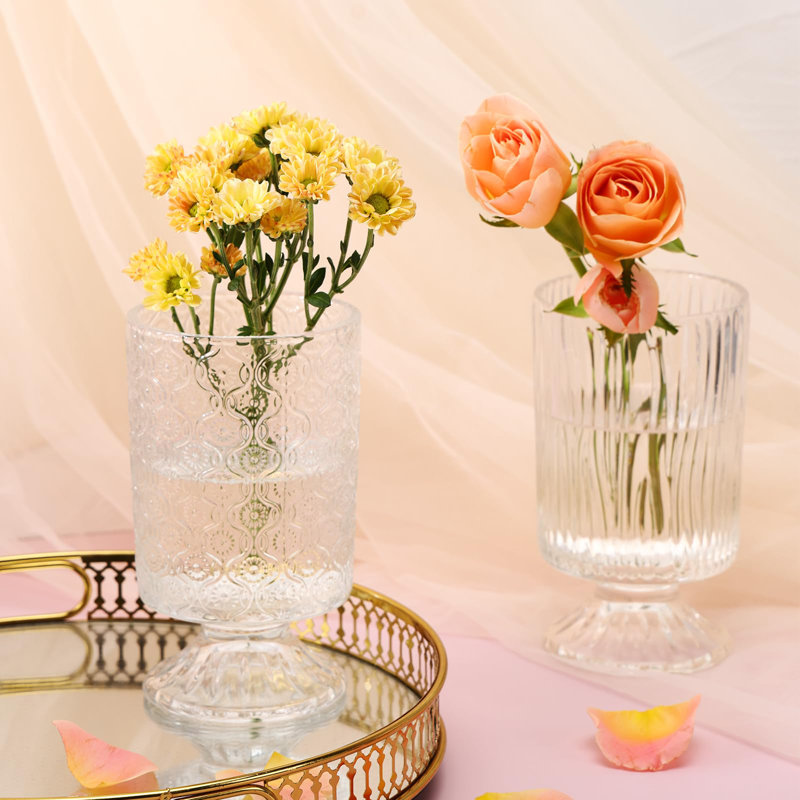 Set of 3 Clear Embossed Glass Vases for Wedding Centerpieces