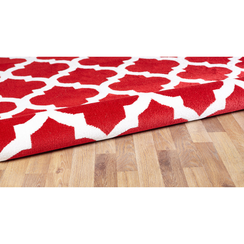 Rouge abstrait/Tapis décoratif blanc, Rectangle 2 pi x 3 pi 6 po