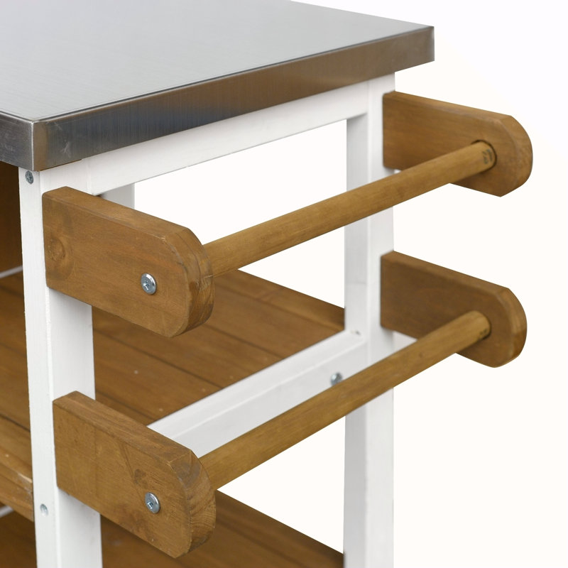 Station de préparation portative pliable pour îlot de cuisine pour îlot de cuisine pour l'extérieur, Brun / Blanc