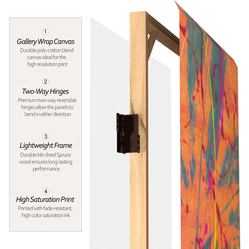 Undersea 3 Panel Room Divider, Brown/Pink
