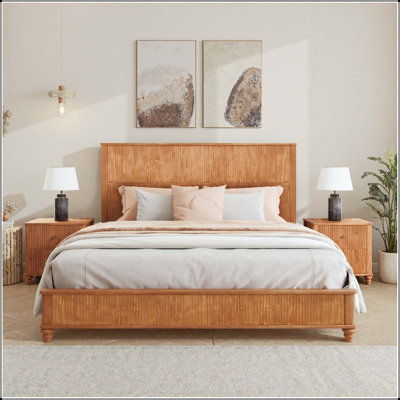 King Solid Wood Platform Bed with Tall Headboard