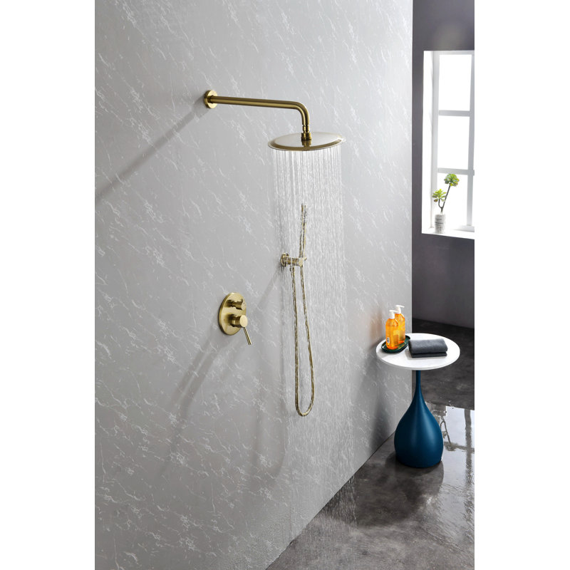 Thermostatic Shower System,Wall Mounted Shower Faucet Set, 2 Way Pressure Balance Shower Valve Kit, Gold