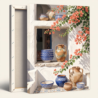 Ensemble de 1 tableau sur toile représentant un vase méditerranéen