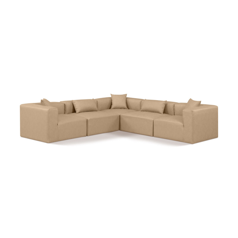 Houswerth Upholstered L-Shaped Sectional Reversible, Tan Vegan Leather