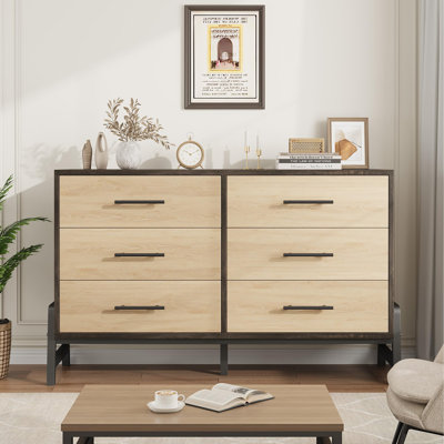 Modern 6 Drawer Entryway Storage Cabinet, 131.5x39.5x81.5cm Wood Chest of Drawers, Sleek r-Legged Freestanding Organizer for Living Room & Hallway