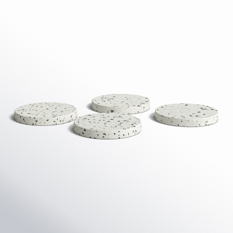 Devi Stone Round Coaster Set, Black/White