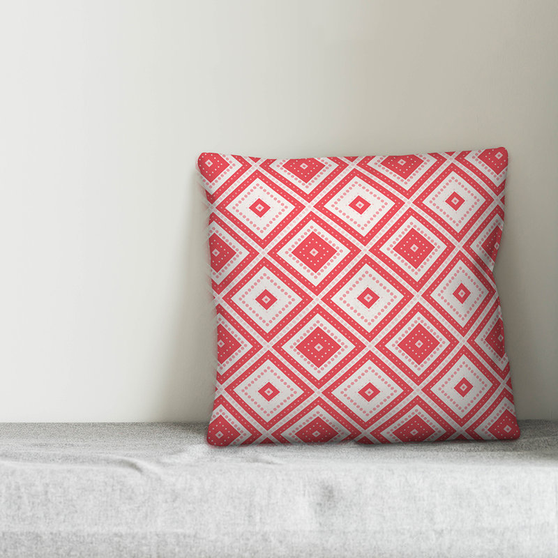 Geometric Outdoor Throw Pillow, Polyester/Polyfill, 18" x 18", Light Red/White