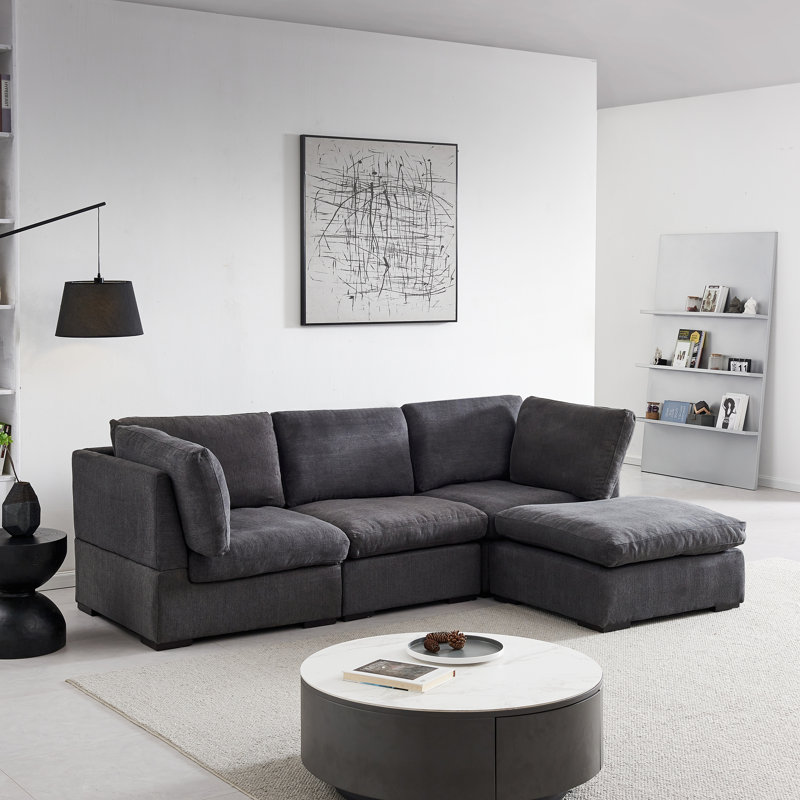 Canapé modulaire combiné modulaire 99 po, canapé d'angle en L, Tissu gris foncé