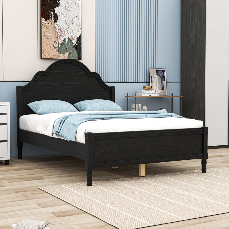 Lit plateforme en bois avec tête de lit et base à lattes robuste, Black, Full / Double