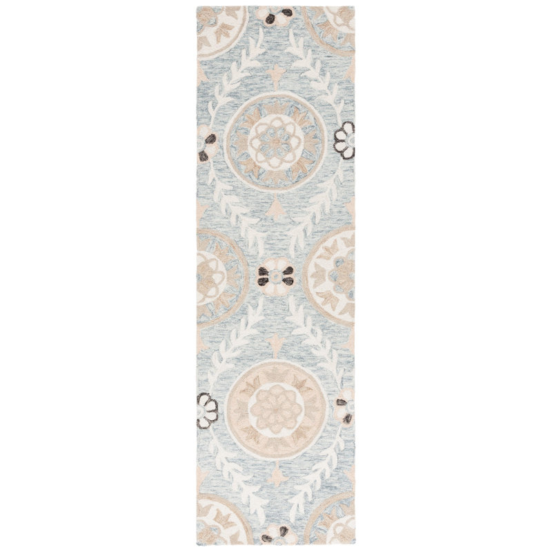 Jardin Hand Tufted Wool Cotton Floral Rug in Ivory/Light Gray, Runner 2'3" x 8'