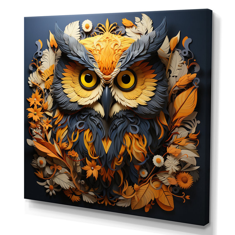 Yellow Owl Wise Owl Papercut - Animals Canvas Wall Art, H 24 po x l 24 po x P 1 po, Toile tendue