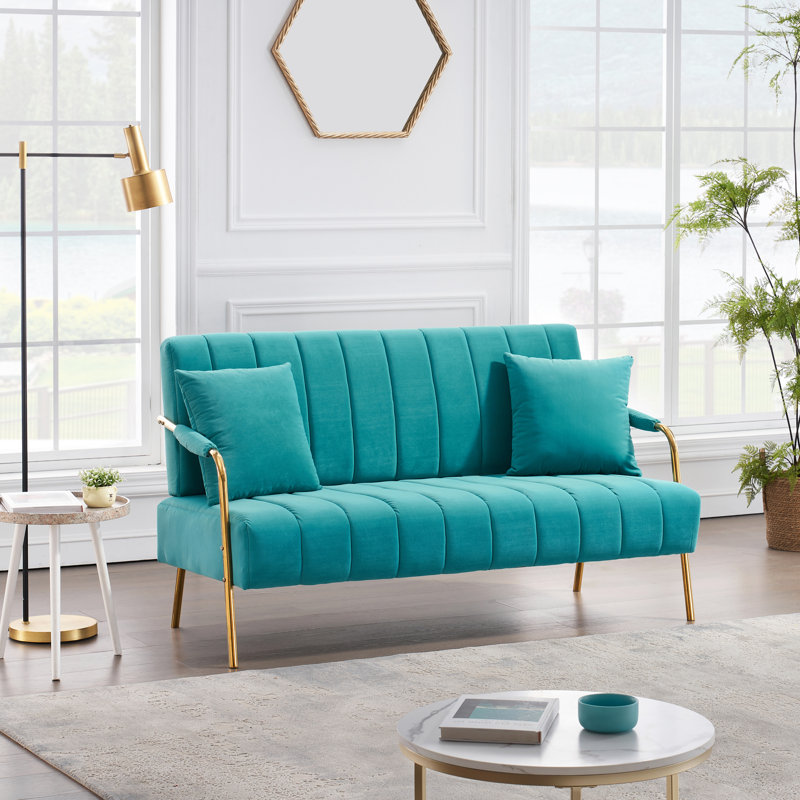 Queana Metal 60'' Reception Sofa, Turquoise