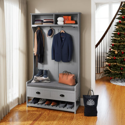 Arbre d'entrée polyvalent l 16,5 po avec banc pour chaussures, manteaux et sacs