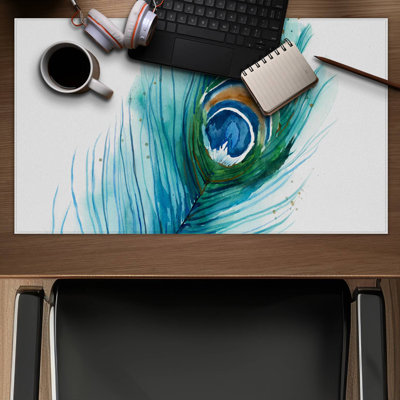 Long peacock feather - 14.00"x24.25" Desk mat