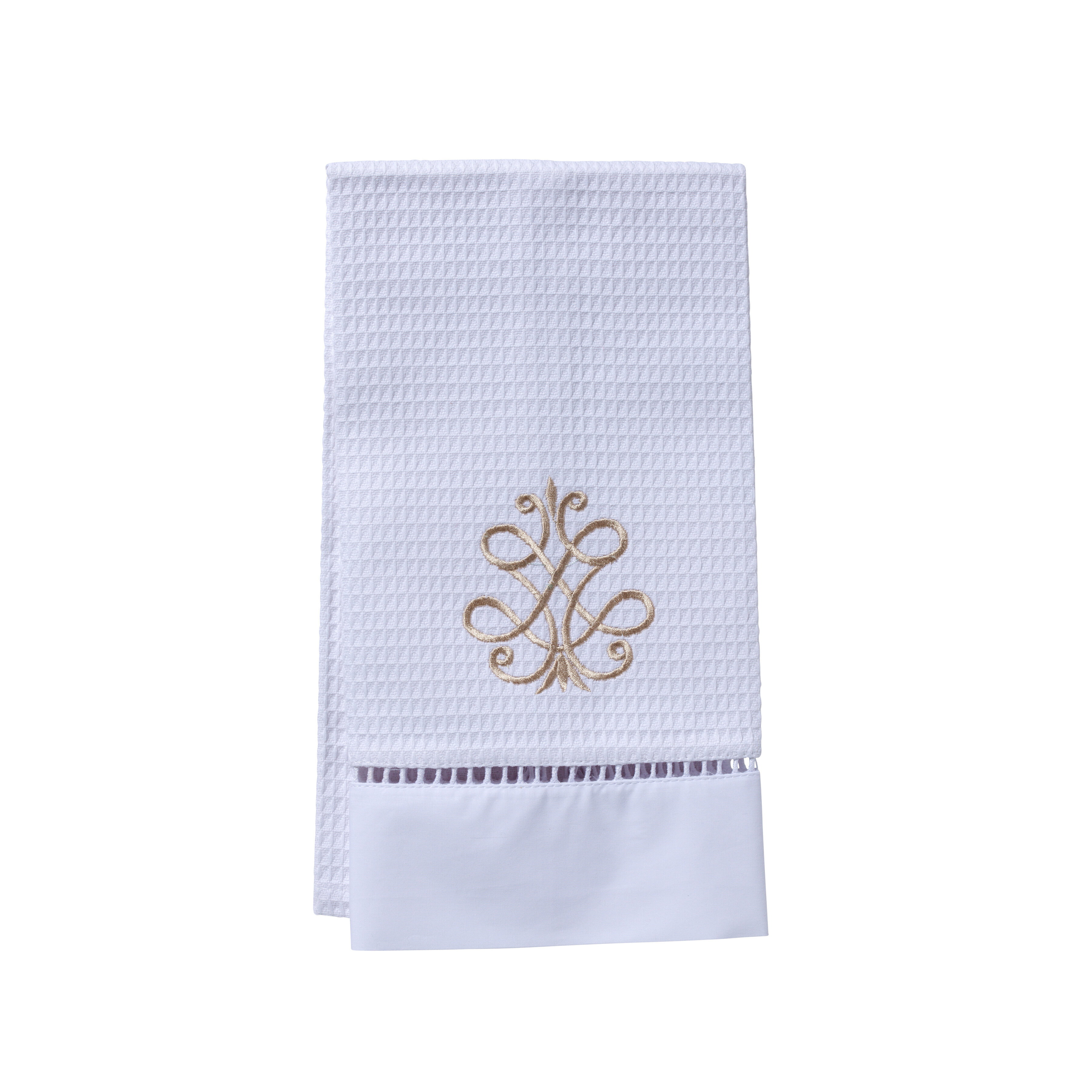 French Fleur de Lis Embroidered White Hand Towel