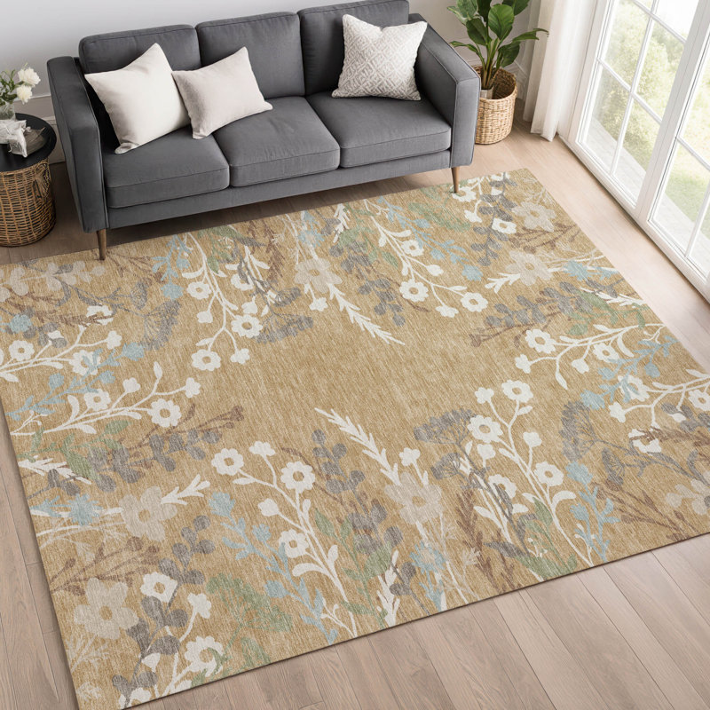 Machine Washable Indoor/Outdoor Bourkelands ACN2334 Floral Rug, Rectangle 3' x 5'