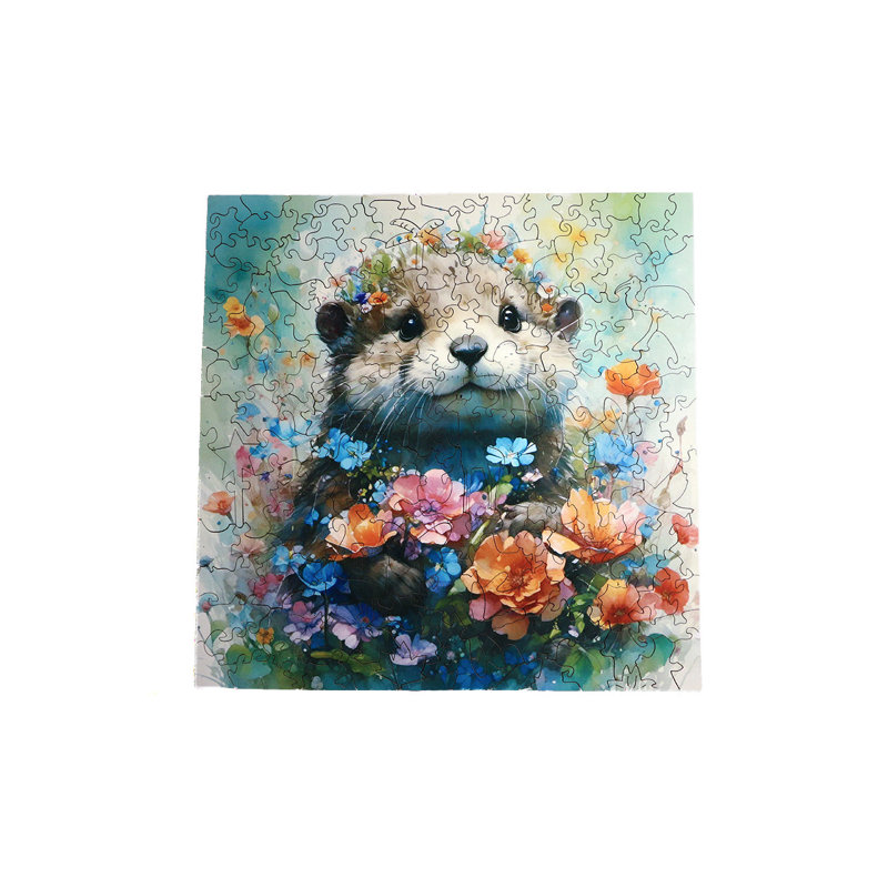Hamster et fleurs - puzzle en bois par Wizardi F07N9-9