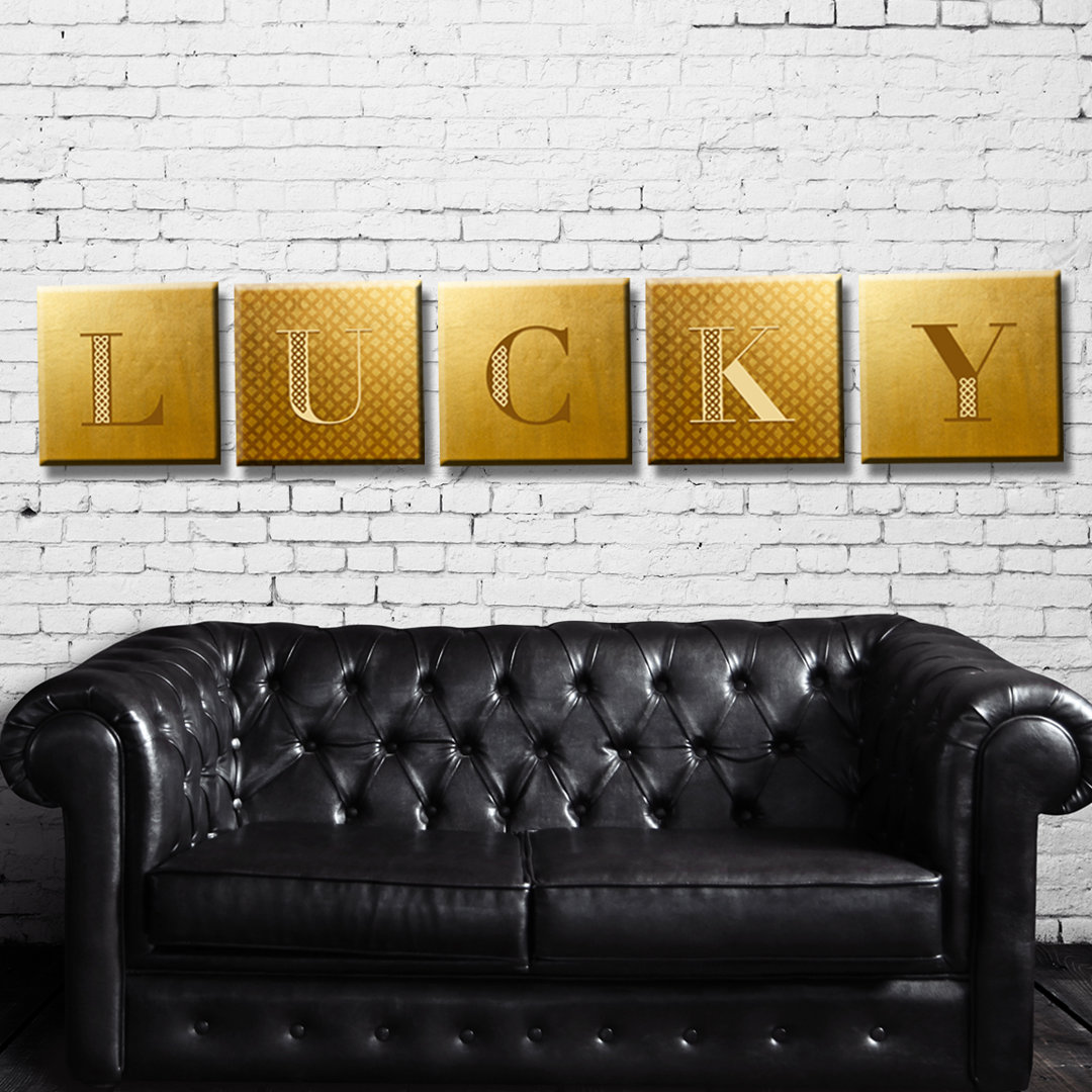 Lucky - 5 Piece Textual Art Print Set on Canvas Wrought Studio™ 