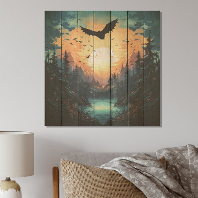 Mystic Bat Nightfall I - Animal Bat On Wood Print